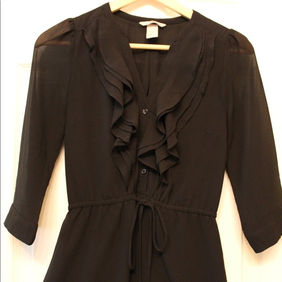 H&M Black 3/4-Length Sleeve Chiffon Mini Dress - Picture 2 of 4